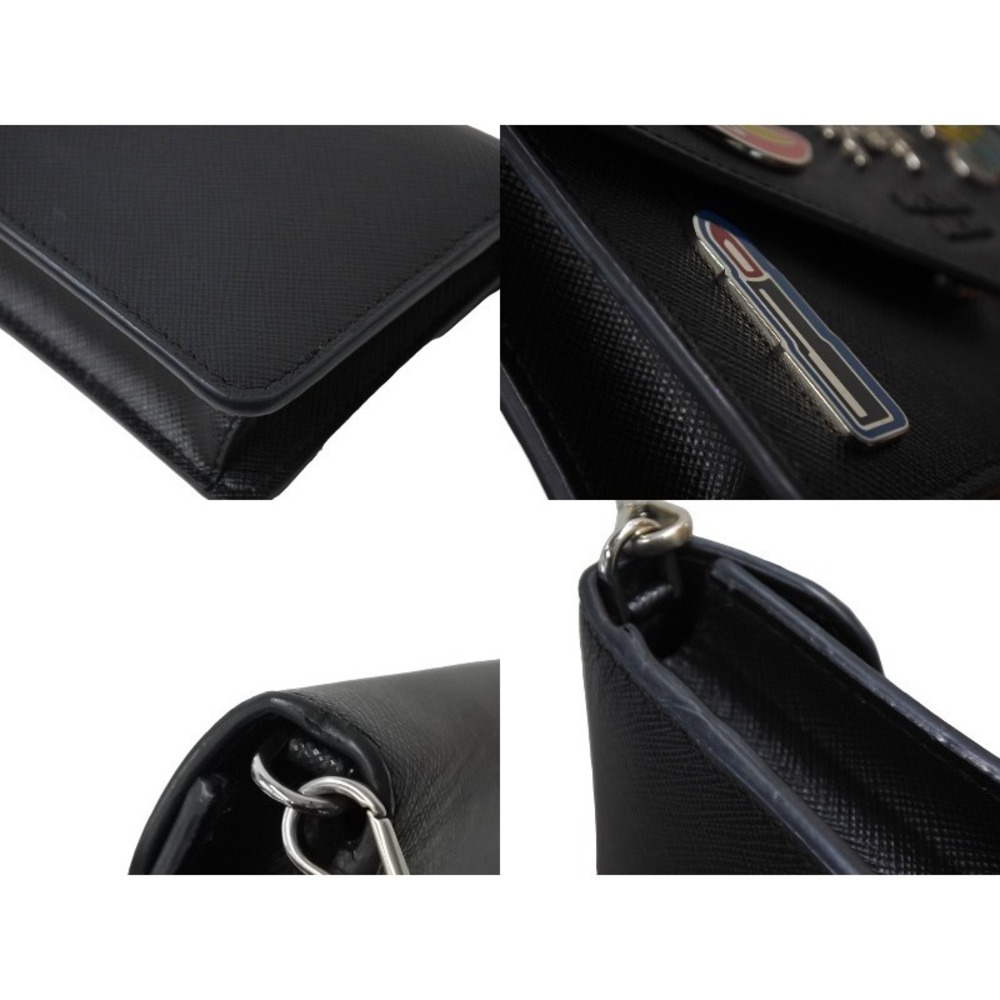 PRADA Batch Chain Shoulder Bag Black SAFFIANO SMALTO Leather Logo - Picture 6 of 8